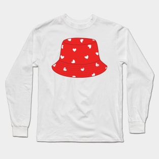 Red bucket hat with white hearts Long Sleeve T-Shirt